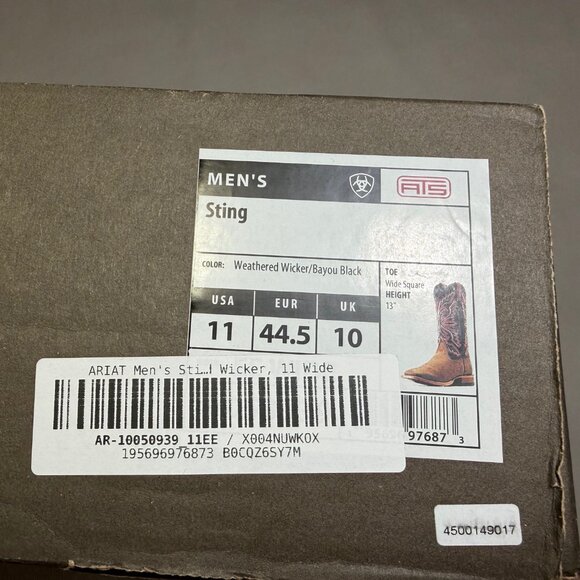 ARIAT Men's Sting Cowboy Boot, Bayou Black/Weathered Wicker, 11 Wide - Picture 11 of 11